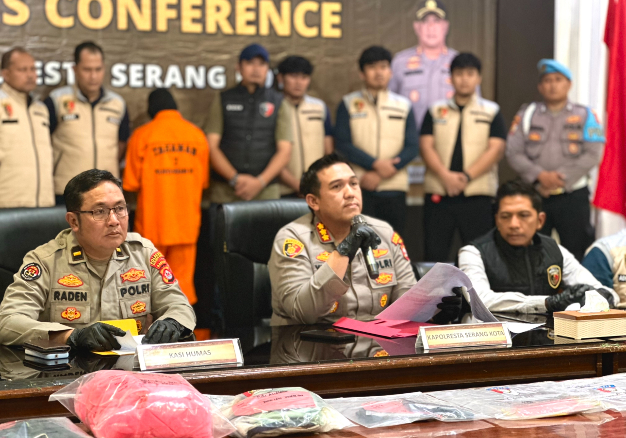 Kapolres Serang Kota, Kombes Pol Yudha Satria saat memimpin Ekspose kasus pembunuhan di Kota Serang